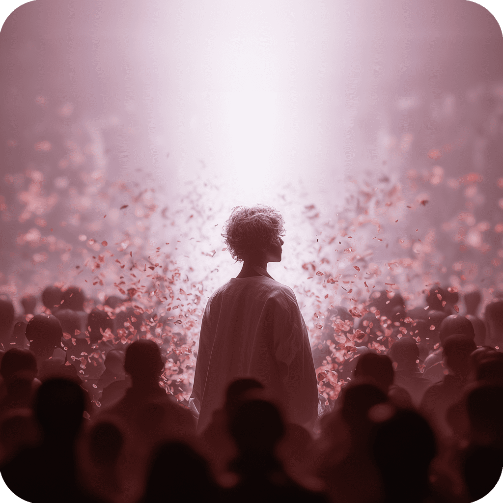 a person stood up in a group of other people
