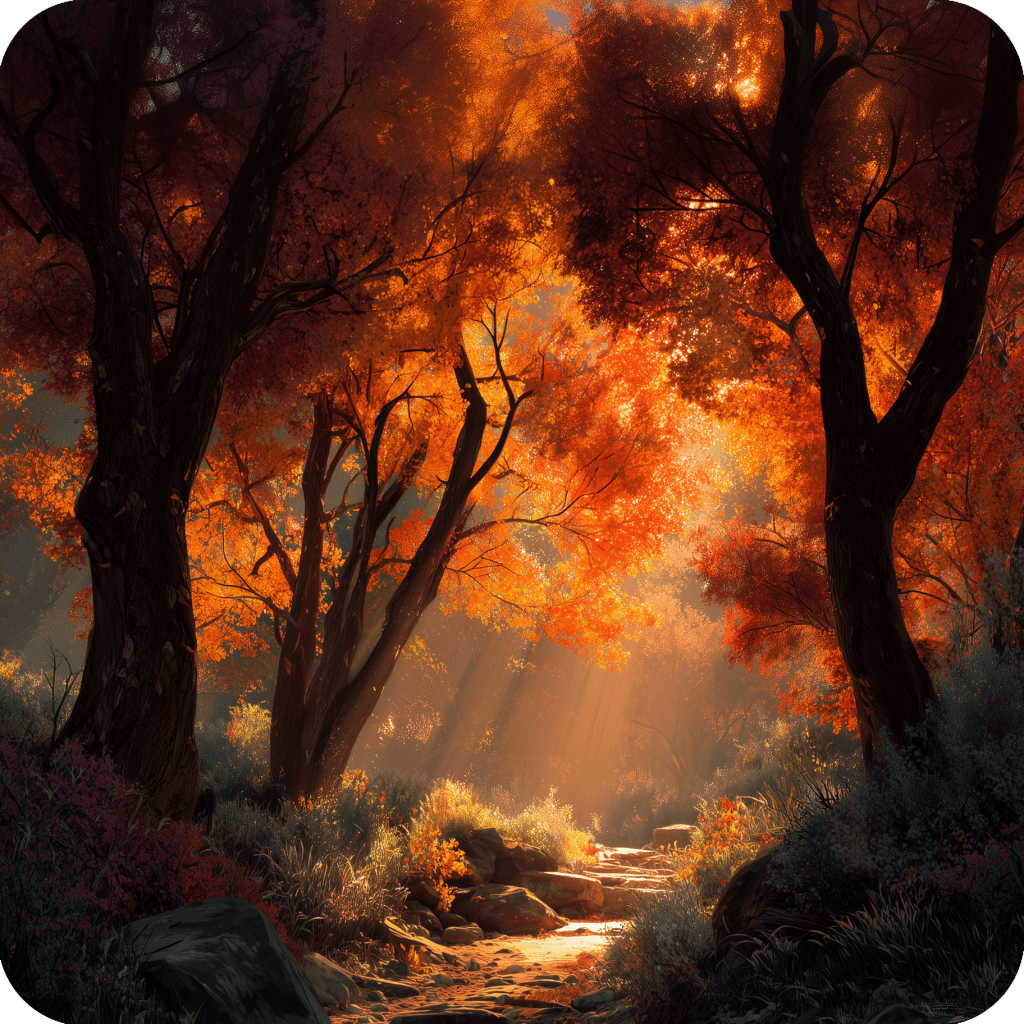 a small path through a forest in autumn