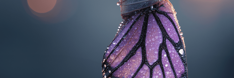 a purple butterfly coming out of its cocoon